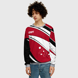 Свитшот мужской Красно черная абстракция на белом спорт, цвет: 3D-меланж — фото 2