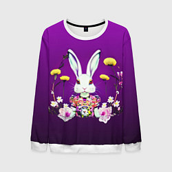 Свитшот мужской Кролик с одуванчиками, цвет: 3D-белый