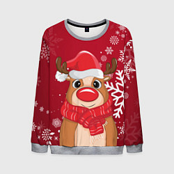 Свитшот мужской Новогодний олень и снежинки, цвет: 3D-меланж
