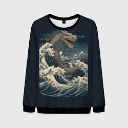 Свитшот мужской Морской дракон в японском стиле, цвет: 3D-черный