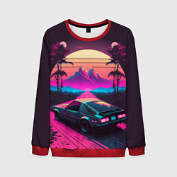 Свитшот мужской Synthwave car and mountains, цвет: 3D-красный