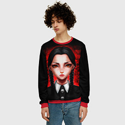 Свитшот мужской Уэнсдэй на красном фоне, цвет: 3D-красный — фото 2