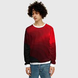 Свитшот мужской Красный абстрактный фон волны, цвет: 3D-белый — фото 2