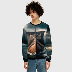 Свитшот мужской Корабль в бушующем море, цвет: 3D-черный — фото 2