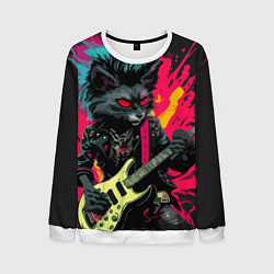 Свитшот мужской Rocker Cat on a dark background - C-Cats collectio, цвет: 3D-белый