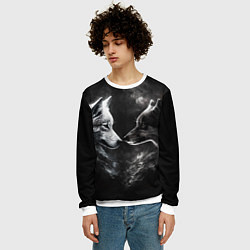 Свитшот мужской Пара волков - белый и черный, цвет: 3D-белый — фото 2