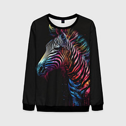 Свитшот мужской Разноцветная зебра на темном фоне, цвет: 3D-черный