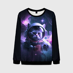 Свитшот мужской Котик космонавт, цвет: 3D-черный