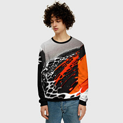 Свитшот мужской Черно-оранжевые капли, цвет: 3D-черный — фото 2