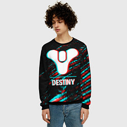 Свитшот мужской Destiny в стиле glitch и баги графики на темном фо, цвет: 3D-черный — фото 2