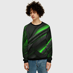 Свитшот мужской Черно-зеленые объемные полосы, цвет: 3D-черный — фото 2
