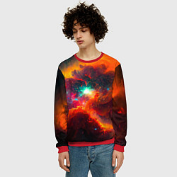 Свитшот мужской Небула в космосе в оранжевых тонах - нейронная сет, цвет: 3D-красный — фото 2