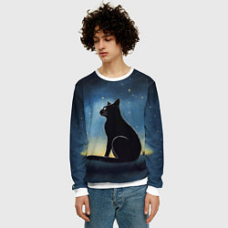 Свитшот мужской Черный кот и звезды - акварель, цвет: 3D-белый — фото 2