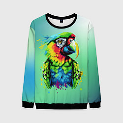 Свитшот мужской Разноцветный попугай, цвет: 3D-черный