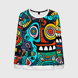Свитшот мужской Монстры в голубом и оранжевом - нейросеть, цвет: 3D-белый