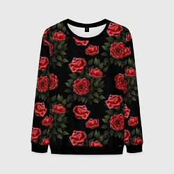 Мужской свитшот Красные розы на черном - паттерн