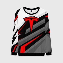 Свитшот мужской Tesla - красная линия, цвет: 3D-черный