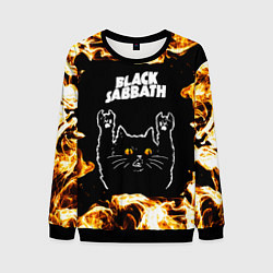Свитшот мужской Black Sabbath рок кот и огонь, цвет: 3D-черный
