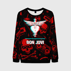 Свитшот мужской Bon Jovi rock glitch, цвет: 3D-черный