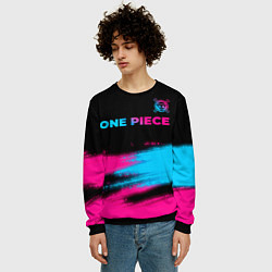 Свитшот мужской One Piece - neon gradient: символ сверху, цвет: 3D-черный — фото 2