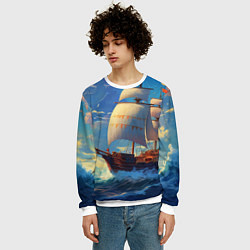 Свитшот мужской Парусник в море, цвет: 3D-белый — фото 2