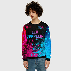 Свитшот мужской Led Zeppelin - neon gradient: символ сверху, цвет: 3D-черный — фото 2