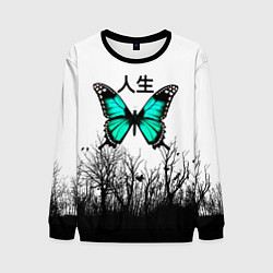 Свитшот мужской С бабочкой на фоне японского иероглифа, цвет: 3D-черный