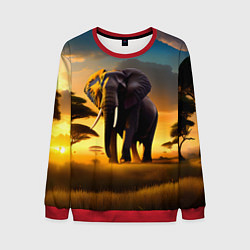 Свитшот мужской Слон и рассвет в саванне, цвет: 3D-красный