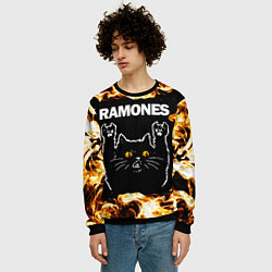 Свитшот мужской Ramones рок кот и огонь, цвет: 3D-черный — фото 2
