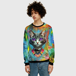 Свитшот мужской Cat fashionista - neural network, цвет: 3D-черный — фото 2