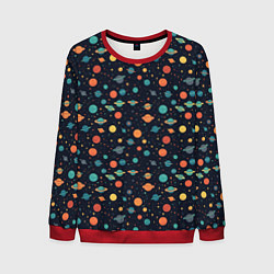Свитшот мужской Темный космос с планетами паттерн, цвет: 3D-красный
