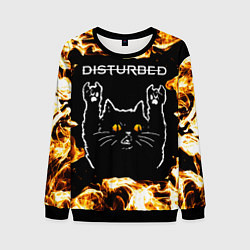 Свитшот мужской Disturbed рок кот и огонь, цвет: 3D-черный