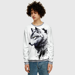 Свитшот мужской Белый волк - краски, цвет: 3D-меланж — фото 2