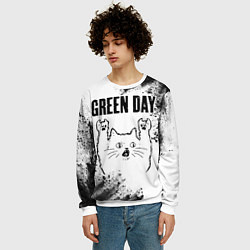 Свитшот мужской Green Day рок кот на светлом фоне, цвет: 3D-белый — фото 2