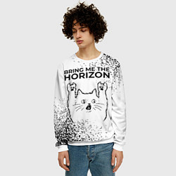 Свитшот мужской Bring Me the Horizon рок кот на светлом фоне, цвет: 3D-белый — фото 2
