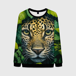 Свитшот мужской Леопард в листьях, цвет: 3D-черный