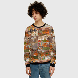 Свитшот мужской Коллаж из сказочных зверей - совы, белки, ёжики, цвет: 3D-черный — фото 2