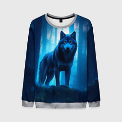 Свитшот мужской Волк в ночном лесу, цвет: 3D-меланж