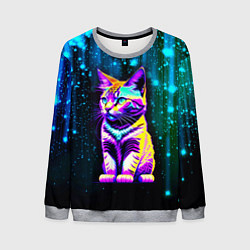 Свитшот мужской Космический котёнок - звездопад, цвет: 3D-меланж