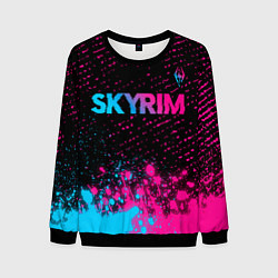 Свитшот мужской Skyrim - neon gradient: символ сверху, цвет: 3D-черный