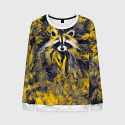 Свитшот мужской Абстрактный желтый енот в стиле арт, цвет: 3D-белый
