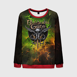Свитшот мужской Baldurs Gate 3 logo dark green fire, цвет: 3D-красный