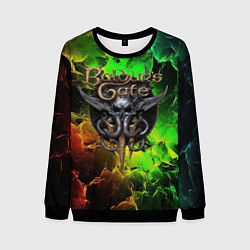 Свитшот мужской Baldurs Gate 3 logo dark red green fire, цвет: 3D-черный