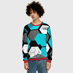 Свитшот мужской Шестиугольники абстрактный фон, цвет: 3D-красный — фото 2