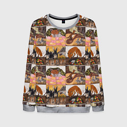 Свитшот мужской Коллаж из рисунков с лисой, цвет: 3D-меланж