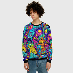 Свитшот мужской Кислотные психоделические черепа, цвет: 3D-черный — фото 2