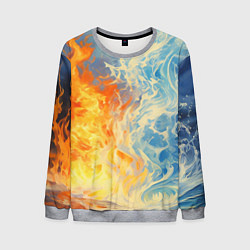 Свитшот мужской Вода и пламя абстракция, цвет: 3D-меланж