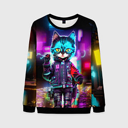 Мужской свитшот Cool kitten - cyberpunk - neon glow