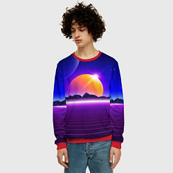 Свитшот мужской Mountains - sun - space - vaporwave, цвет: 3D-красный — фото 2