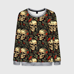Свитшот мужской Череп рябина шишки и хвойные ветки, цвет: 3D-меланж